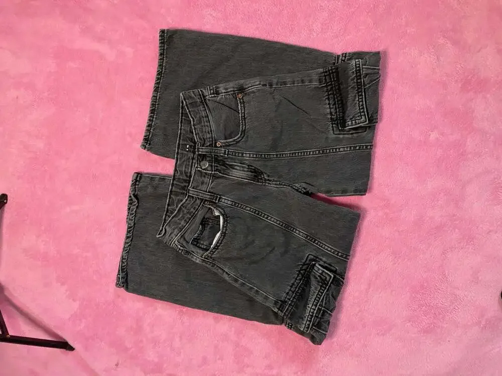 Old Navy Black Denim Cargo Pants Wide Leg Adjustable Waist Kids 10